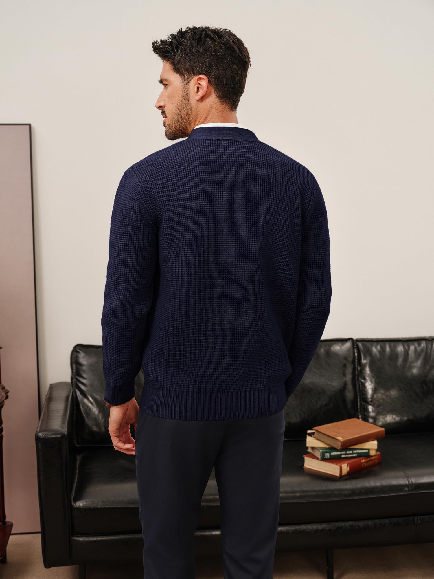 PJ PAUL JONES Herren Strickjacke Waffel Cardigan Langarm V-Ausschnitt Button Down Strickpullover
