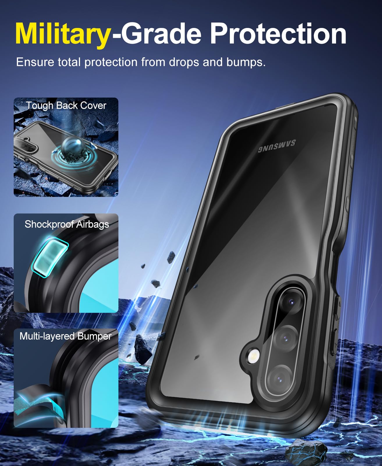 Beeasy Cover per Samsung Galaxy A17 IP68 Impermeabile, 360 Antiurto Resistente Rugged Custodia con Fotocamera/Schermo Protezione, Integrale Indistruttibile Antipolvere Subacquea Acqua Case, 6.7", Nero