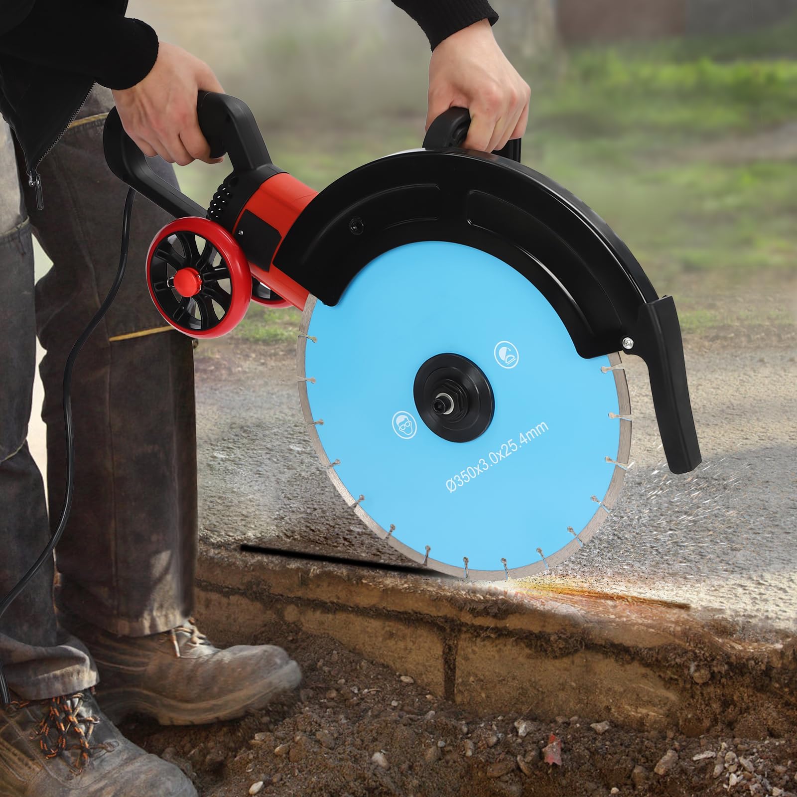 Sierra para hormigón de 4000 W, cortador de pavimentación, sierra de hormigón húmeda/seco, con disco de corte de diamante de 350 mm, para cortar granito, ancho de ranura