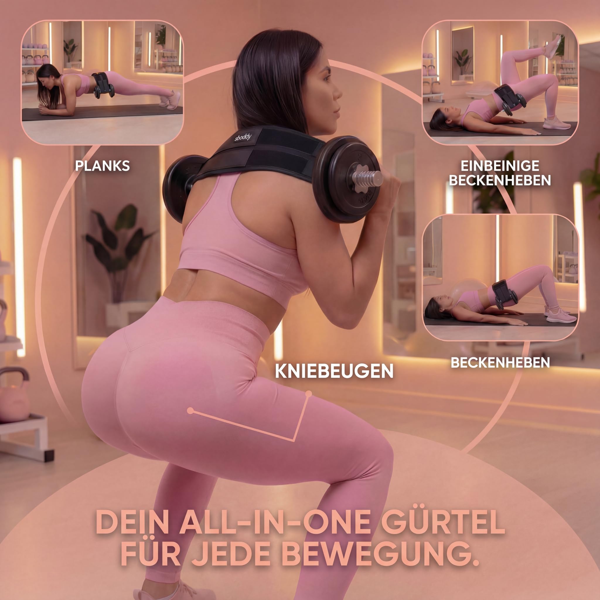 Hüftstoß-Gürtel für Kurzhanteln, Kettlebells und Gewichtsscheiben – Bequemer Trainingsgurt bis 180 kg, Doppelgurt-System, Po-Trainer für effektives Gesäßtraining zu Hause oder im Fitnessstudio