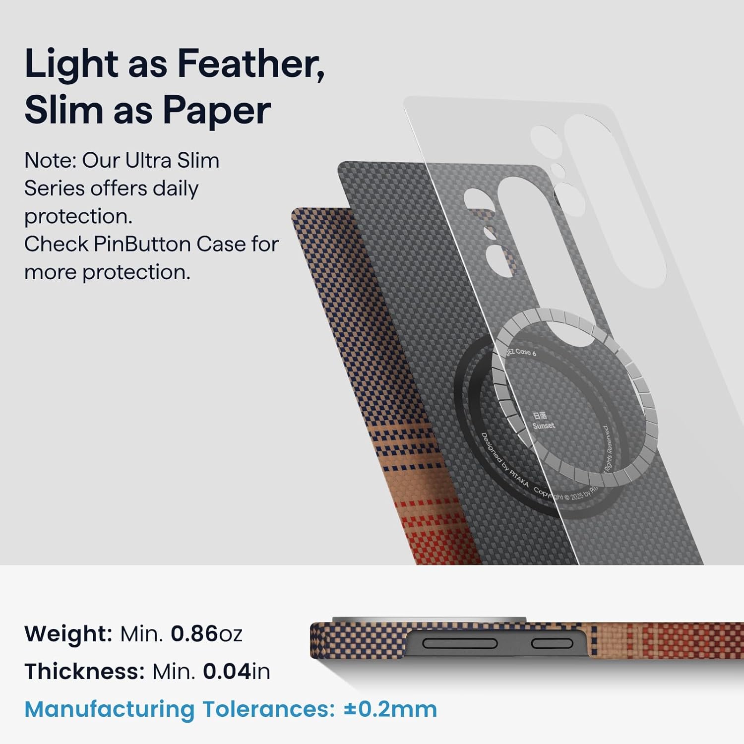 pitaka for S25 Ultra Case 6.9 Inch, Compatible with MagSafe, Slim & Light Samsung Galaxy S25 Ultra Case, 1500D Aramid Fiber Made [Tactile Woven - Sunset]