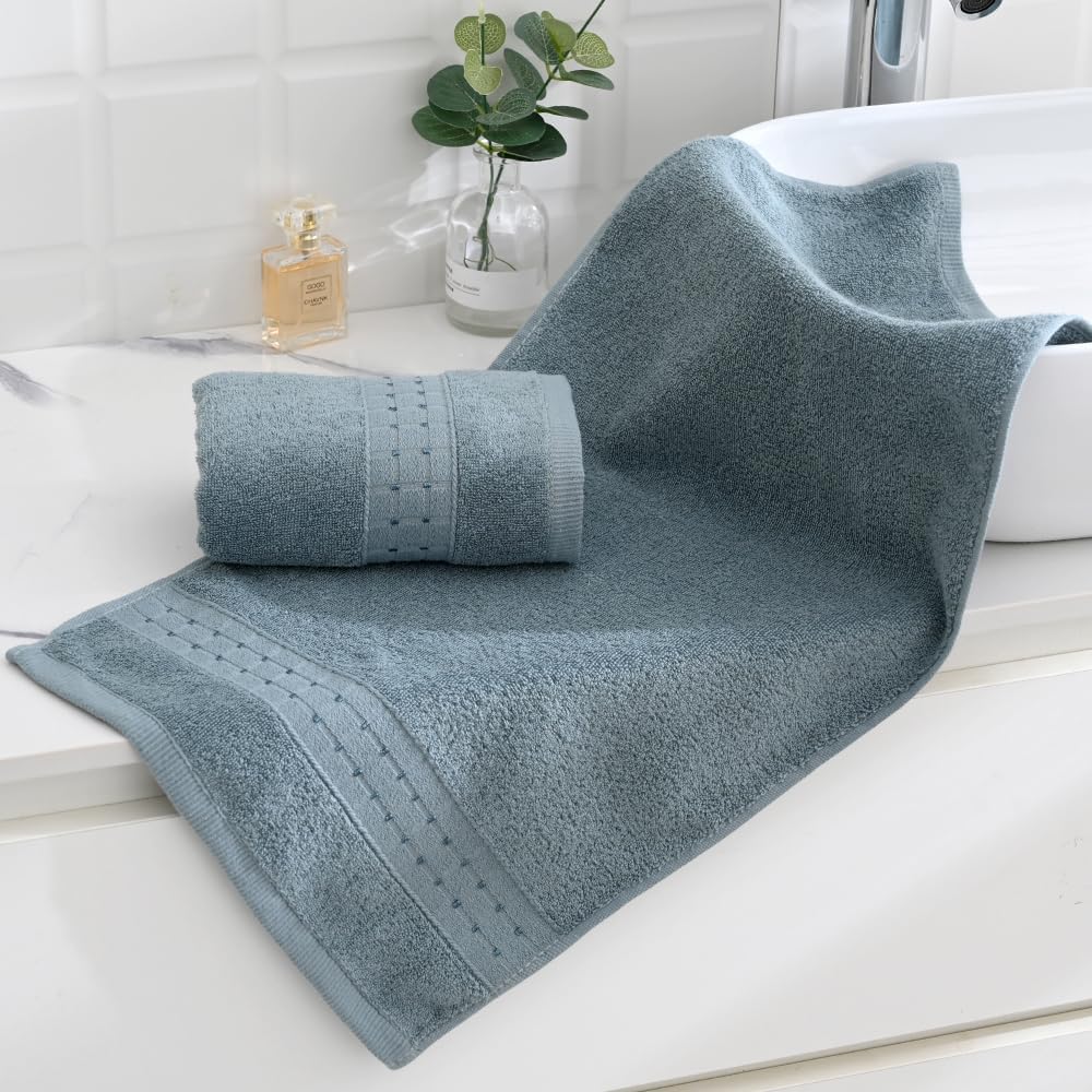 sense gnosis 100% Cotton Green Hand Towels Absorbent Super Soft Face Towels Lint Free Checkered Bath Hand Towels for Bathroom Travel Yogo Sport Spa (2 Pack,13"x 29") - Image 3