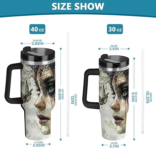 Miniatura 3 de Mysterious Beauty - Botella de agua reutilizable al vacío portátil con pajilla, resistente a fugas, abatible, decorativa, taza de café portátil para