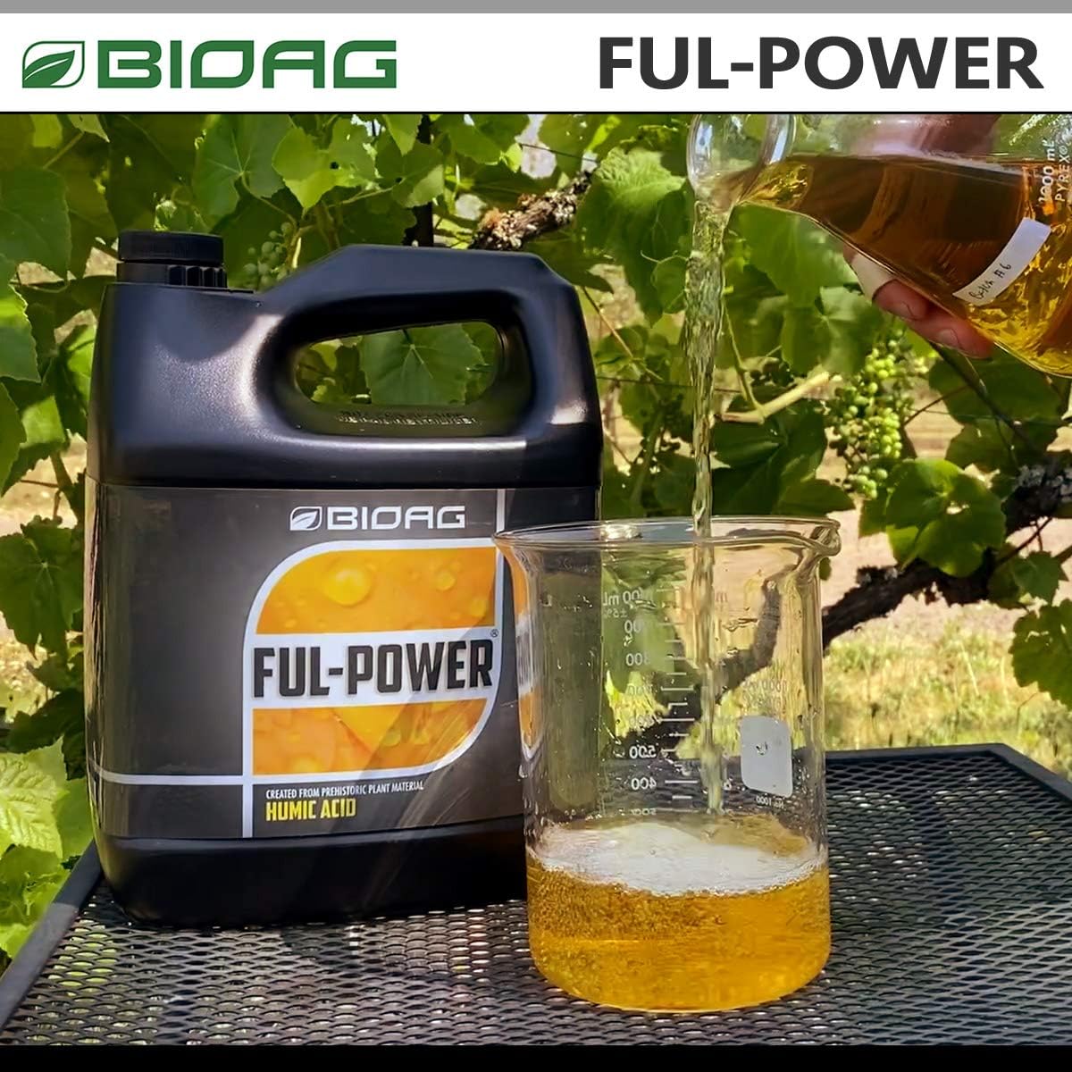 BIOAG Ful-Power Liquid Organic Humic Acid Amendment - Fulpower Increases Yield in Hydroponics, Soil, Soilless Media - Plant Nutrient (1 gal)