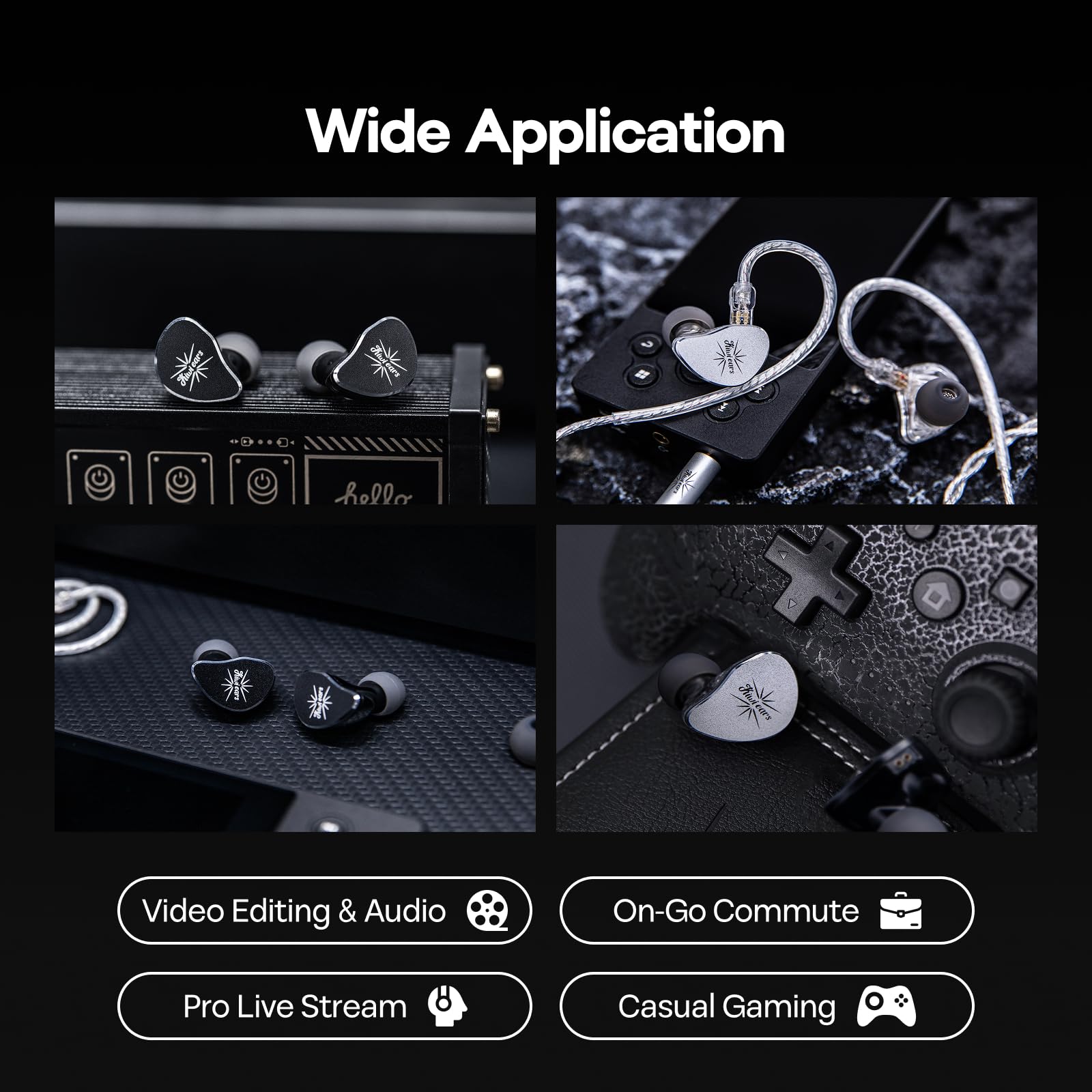 Linsoul Kiwi Ears Belle In Ear Monitor con Controlador Dinámico DLC de 10mm, Auriculares con Cable Plateado de Doble Capa, IEM Profesional para Escenario/Gaming/Producción Musical (con Mic, Negro)