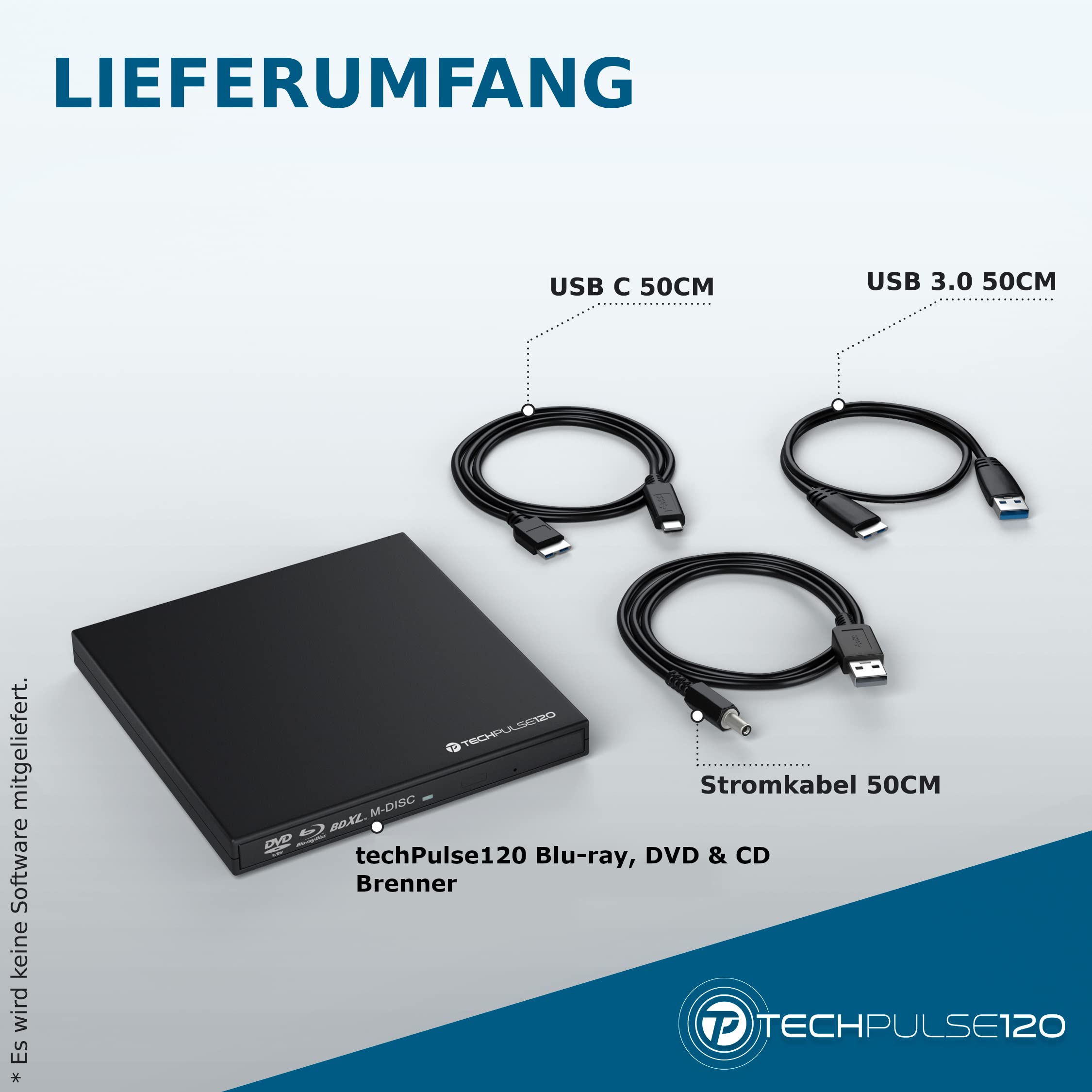 techPulse120 USB 3.0 Typ-C externer Blu-ray Brenner 3D M-Disc BDXL 100GB Burner Superdrive Blueray Laufwerk BD DVD CD Slim für Computer Notebook Ultrabook Windows MacOS Apple iMac MacBook ABS Schwarz