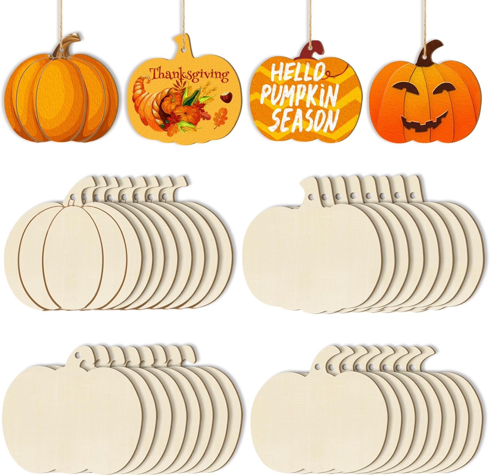 Amazon.com: AWIZOM 72 Pcs Wooden Pumpkin Cutouts Unfinished Wood ...