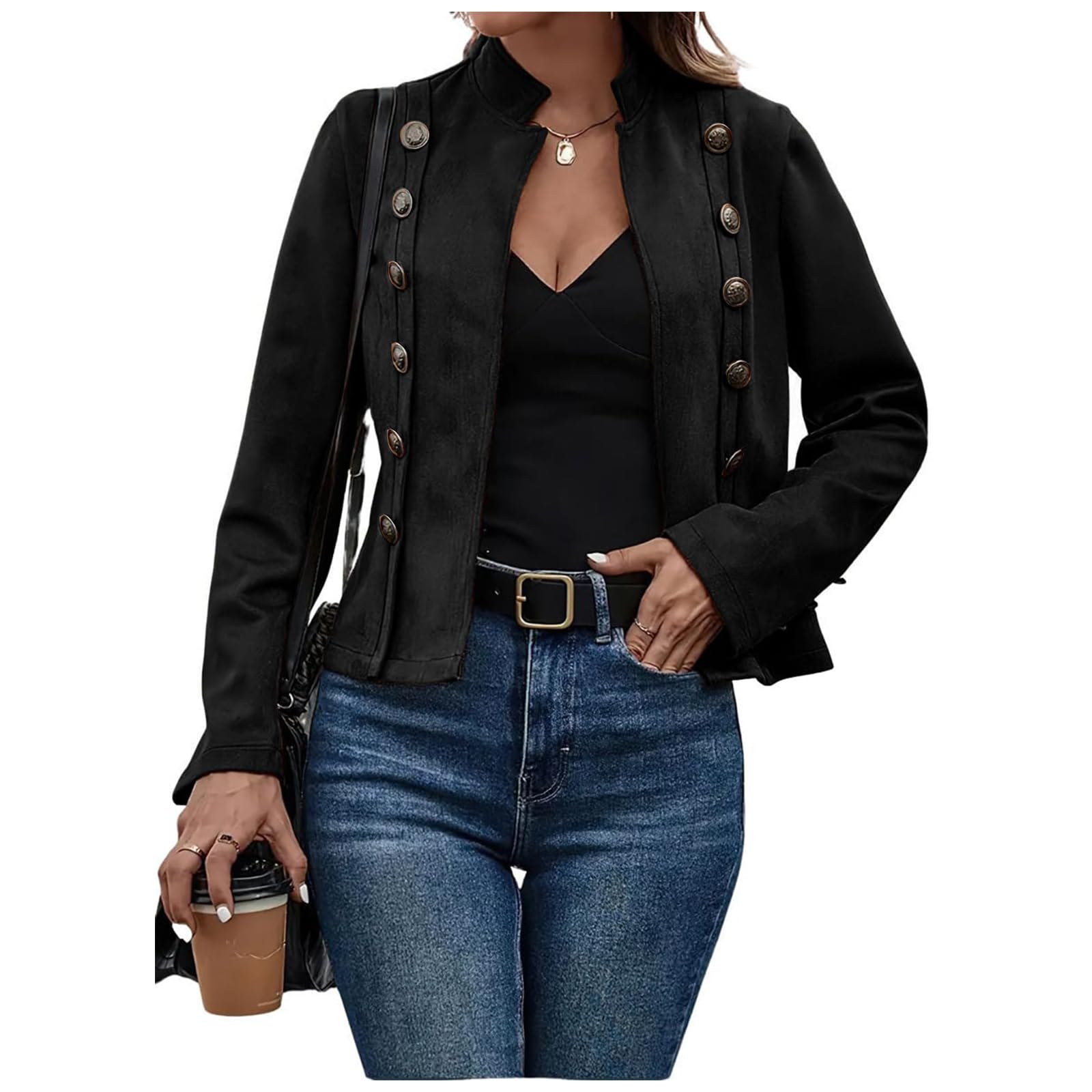 Cropped Jacket Women Faux Suede Jacket Women Casual Long Sleeve Blazer Jackets Lightweight Moto Jackets Fall Outfits