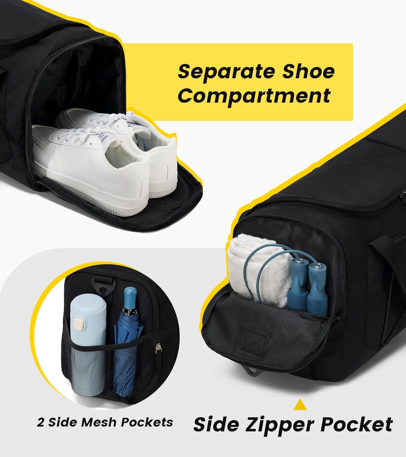 Vorspack Gym Bag for Men - 18 Inches Duffle Bag for Travel Duffel Bag with Shoe Compartment Lightweight Travel Bag for Gym Sports Overnight Weekender - Black - Image 4