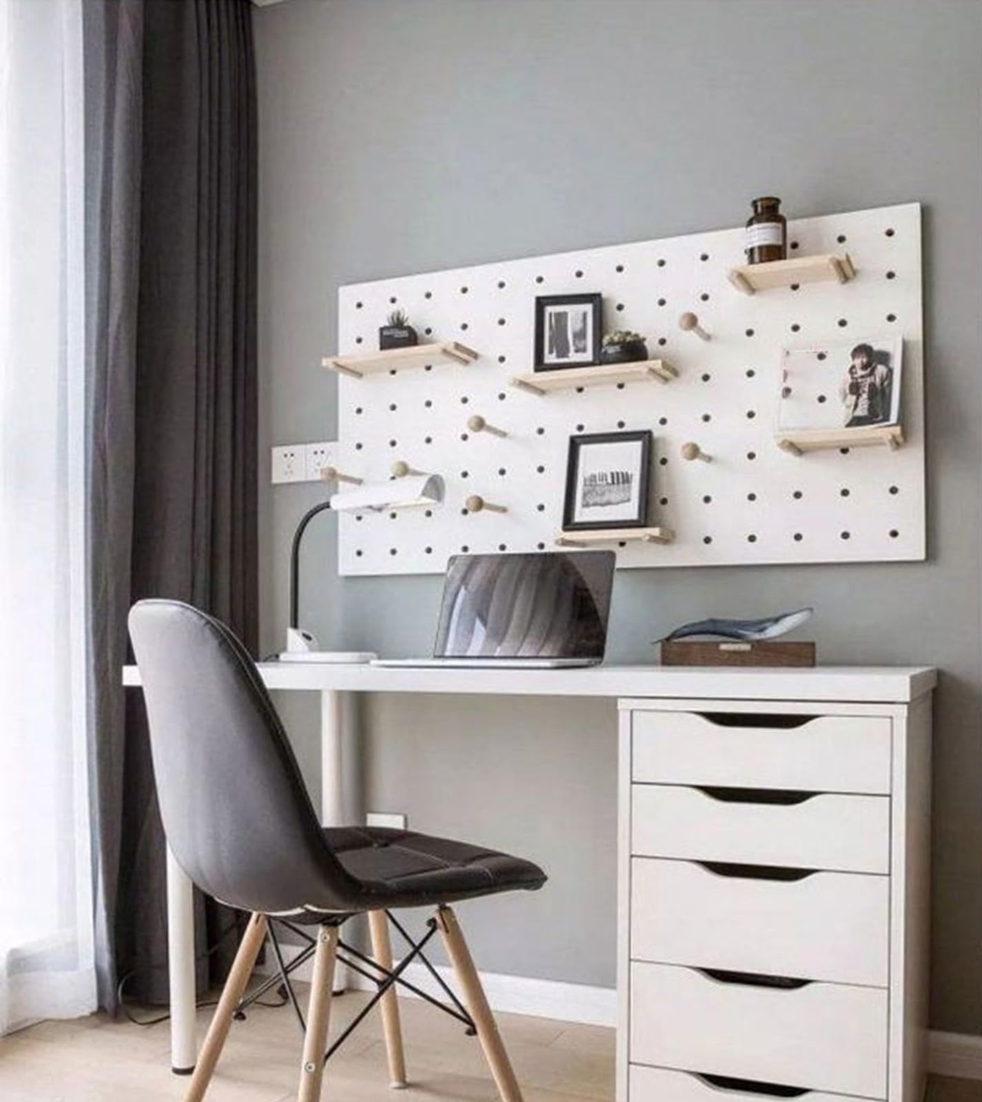 Steckbrett Display Stand, Wand-Organizer-Pegboard, Holz-Pegboard-Organizer-Kit, Peg Board-Kombinations-Kit, Pegboard-Wandhalterung, Wohnzimmer Küche Werkzeug-Aufbewahrungsregal C,W120×H60cm