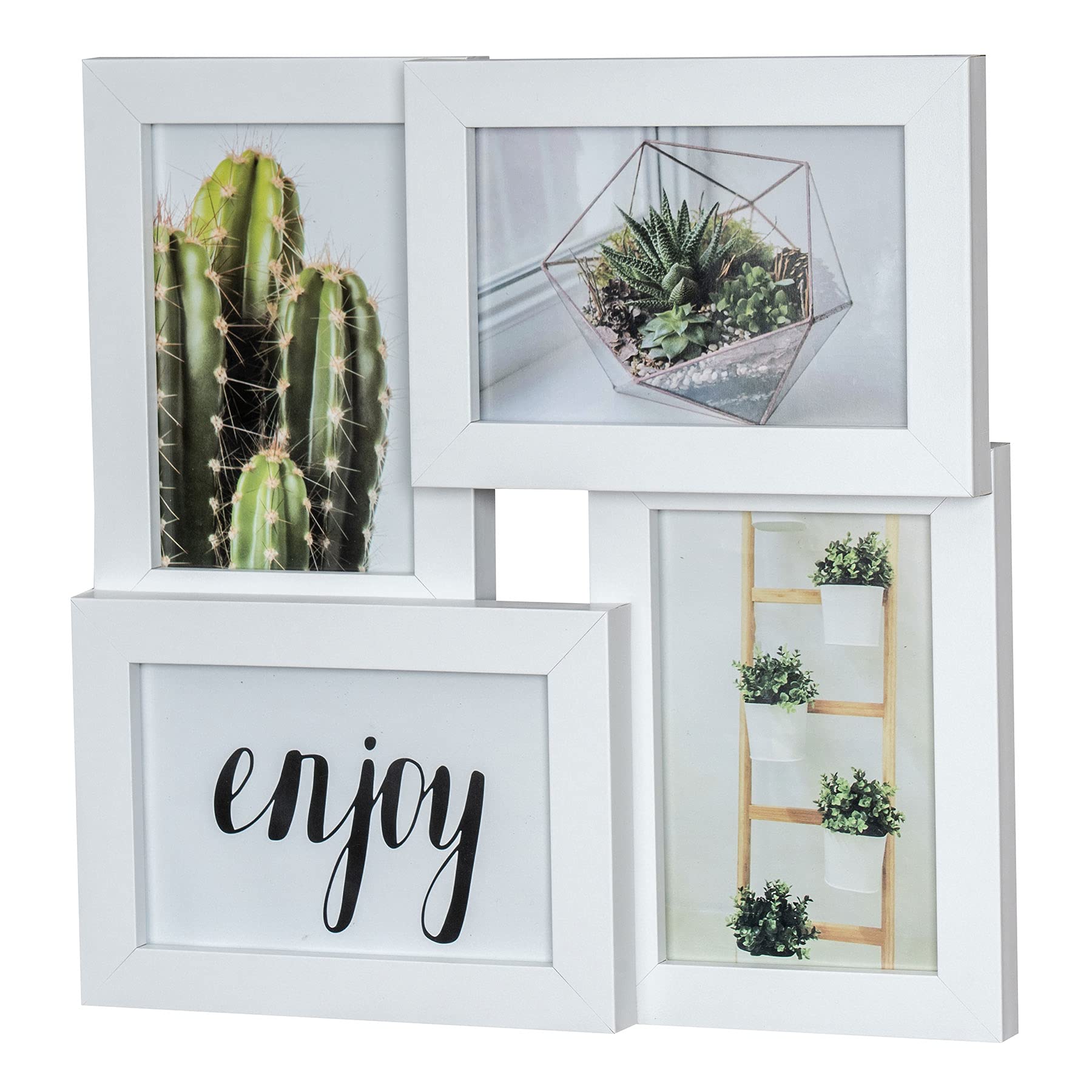 Cadre photo bois blanc 30x30 cm pour 4 photos pêle-mêle élégant