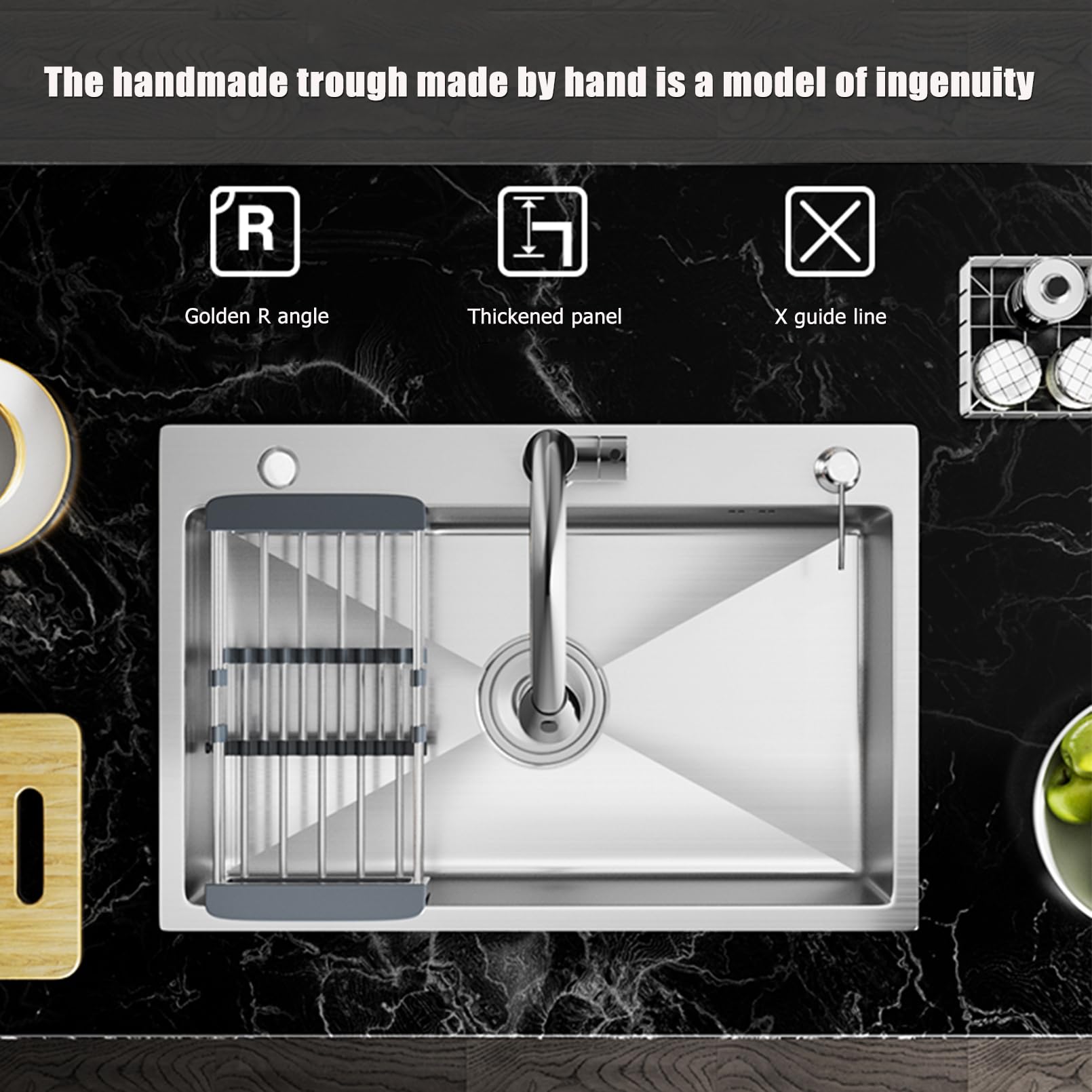 Genérico Fregadero cocinaFregadero De Acero Inoxidable Bajo Encimera Fregadero De Cocina Fregadero De Acero Inoxidable De 1 Seno Kit De Desagüe para Fregadero para Restaurante Bar Garaje Jardín Baños