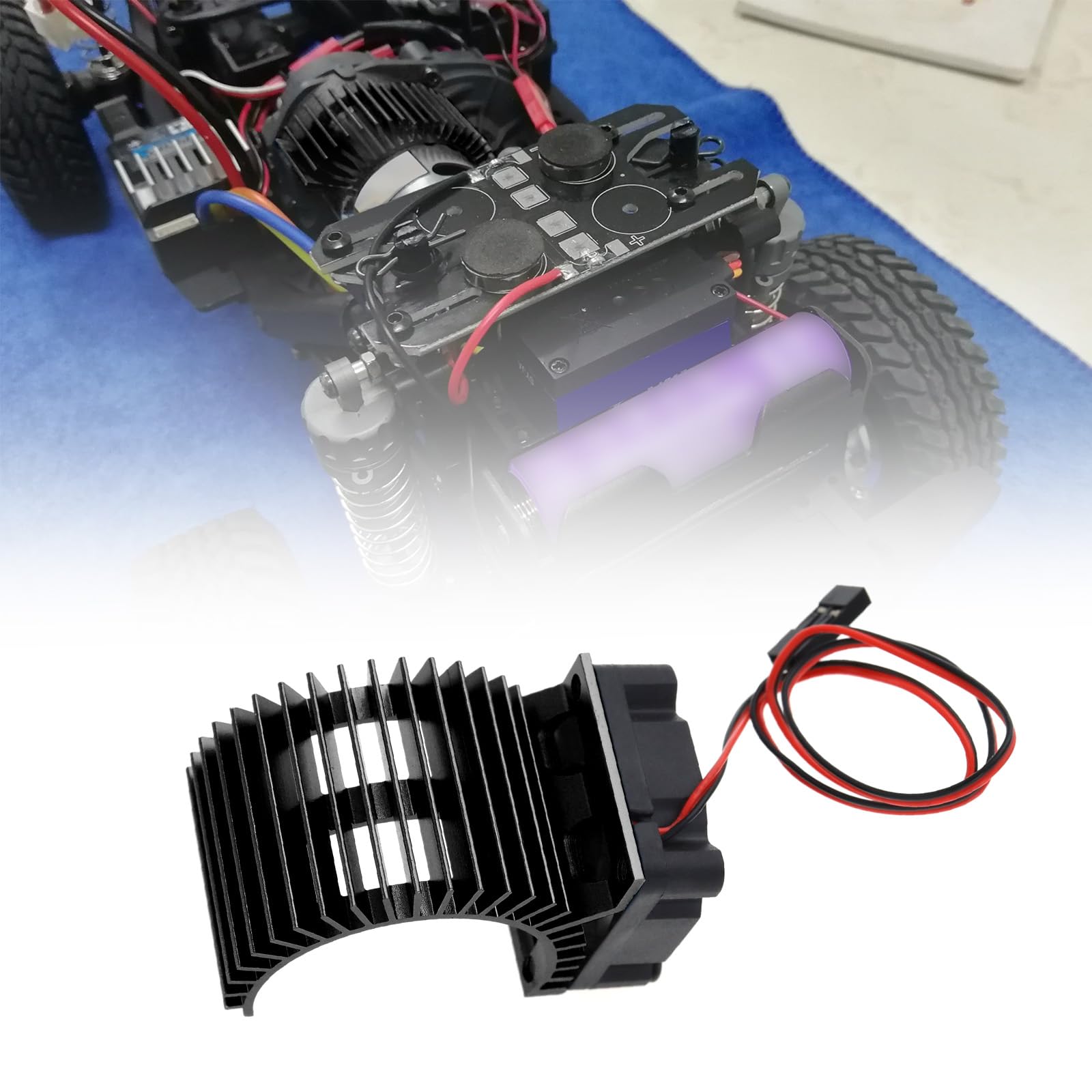 Create idea 1pc Motor Electric Heatsink Equipped With 5V Cooling Fan 30mm RC Motor Radiator for 1/10 Scale Electric RC Car 540/550 Motor(Black) - Image 2