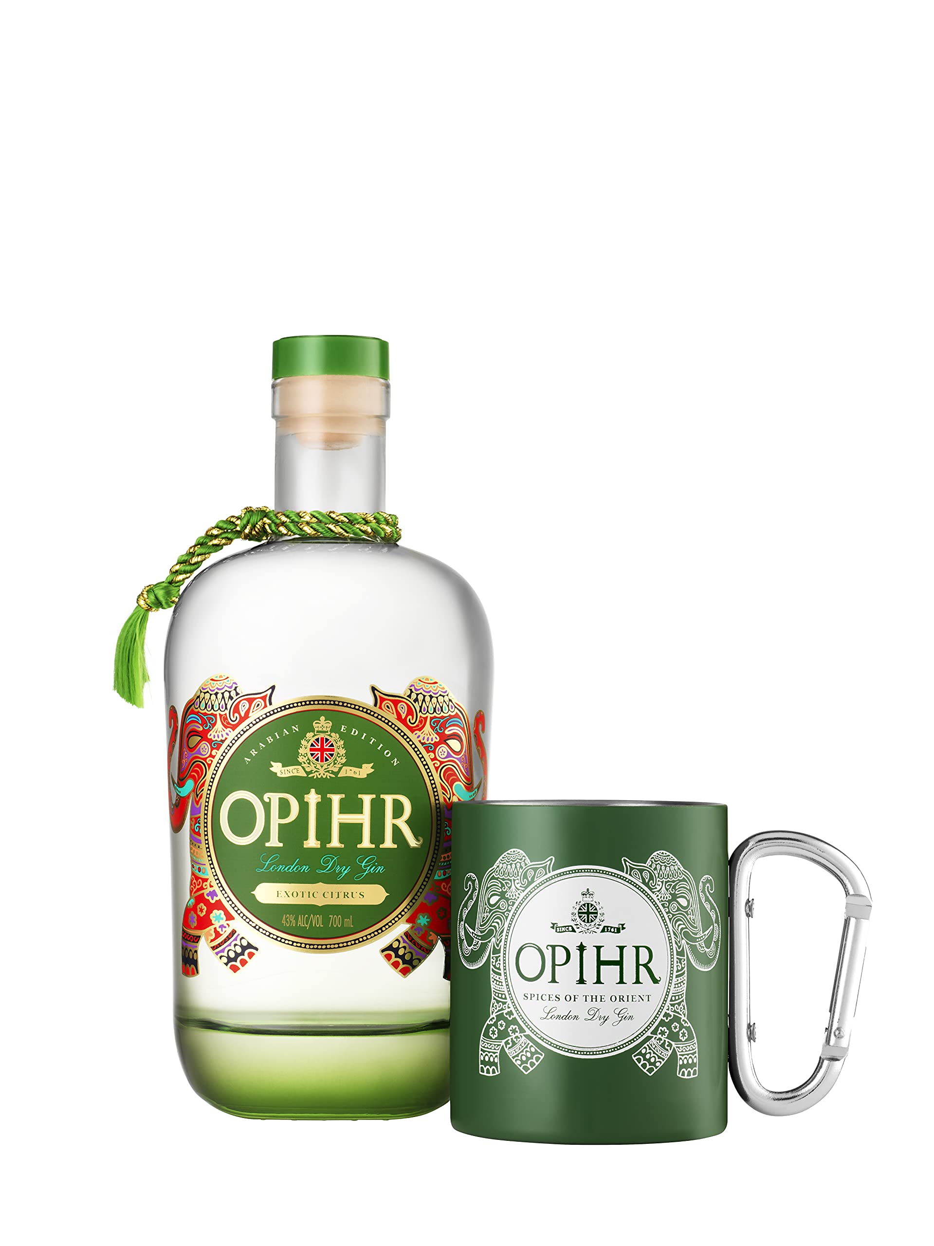 Opihr I Arabian Edition mit Becher I London Dry Gin Black Lemon I Ungewohnt erfrisch durch schwarze Zitronen I Inspiriert durch die antike Gewürzstraße I 43% Vol. I 700 ml