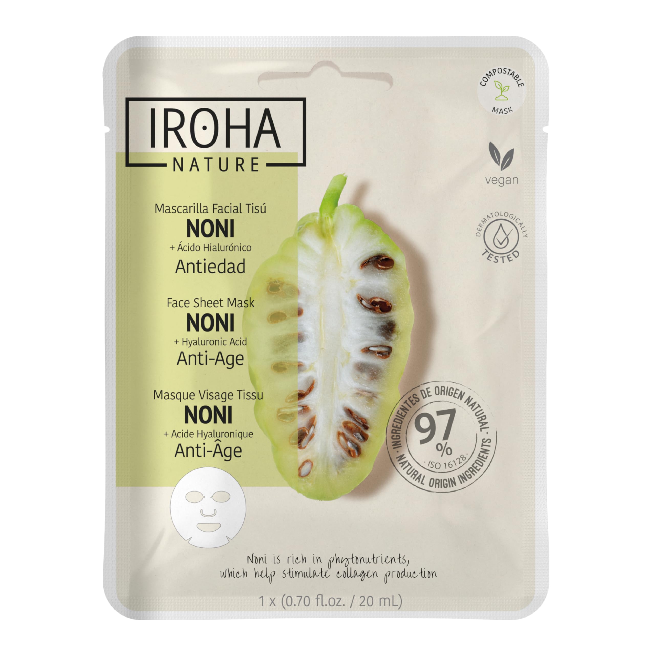 Iroha Nature - Anti-Aging Face Mask with Noni and Hyaluronic Acid