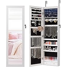 6 LEDs Mirror Jewelry Cabinet, Wall or Door Mounted Jewelry Organizer, 47.2-Inch Tall Lockable Large Capacity Cosmetic Storage, Gift Idea