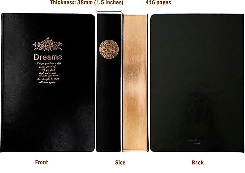 Miniatura 4 de Diario grueso, papel en blanco de calidad superior, con borde dorado, cuaderno de tapa dura con cubierta negra suave de piel sintética, de 416