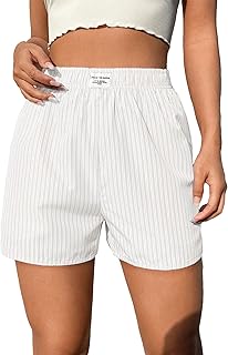 Pantalones cortos casuales de verano para mujer, con estampado a rayas, cintura elástica, tiro medio, pierna recta