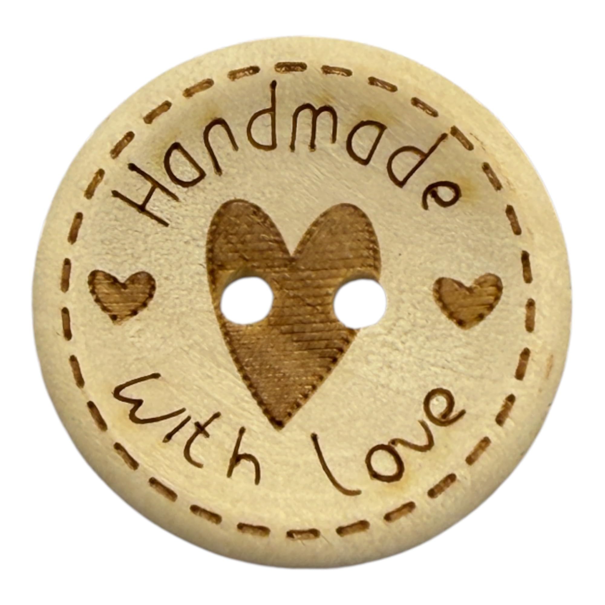 KnitForLess 25mm Handmade with Love Wooden Sewing Buttons, 2 Hole, Knitting (50)