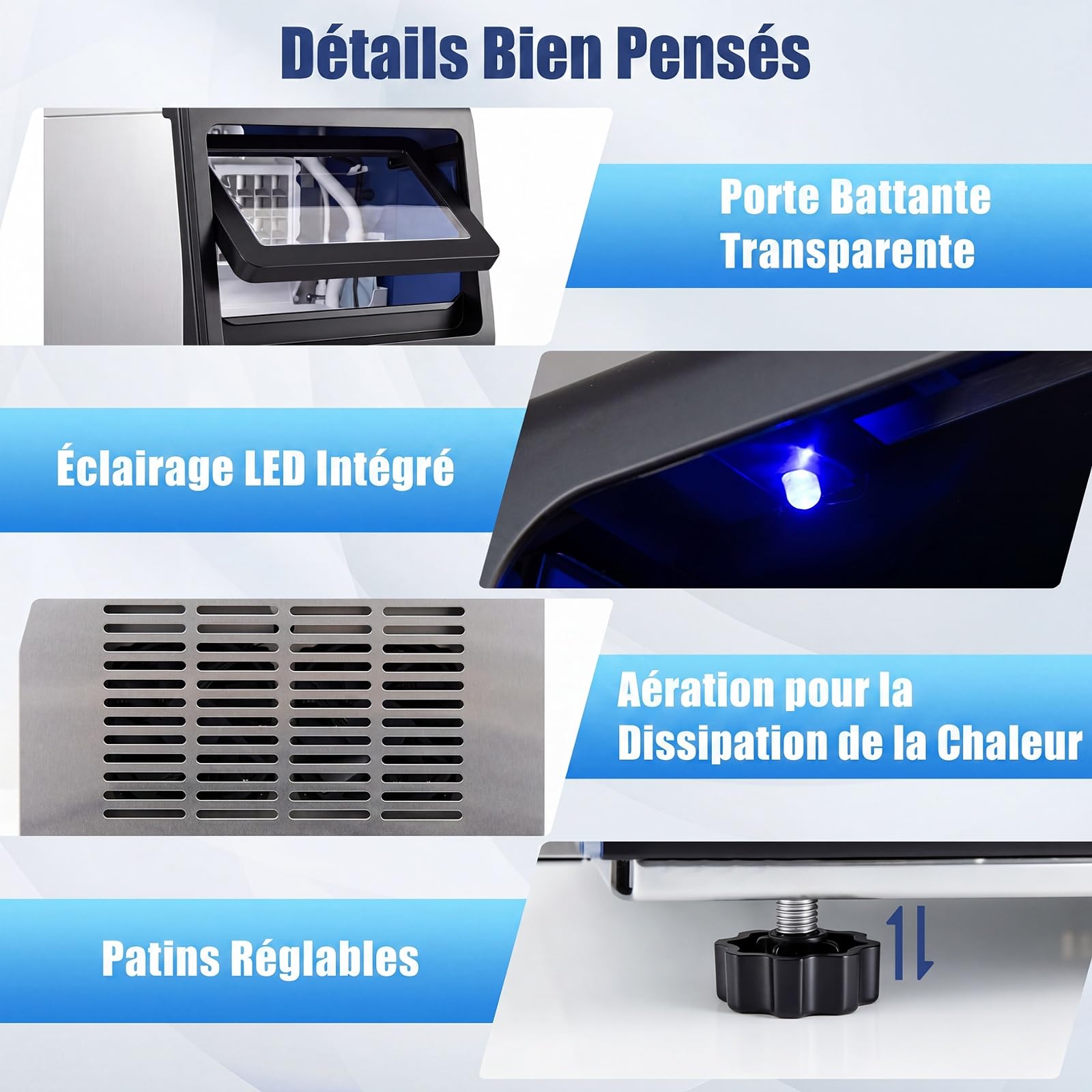 COSTWAY Machine a Glacons Commerciale 50kg en 24h, Maison Bureau Restaurant | Appareil à Glaçons Autoportant Inox à Affichage avec Minuterie, Stockage 11kg, 36 Cubes en 13 Min, Filtre et Autonettoyant