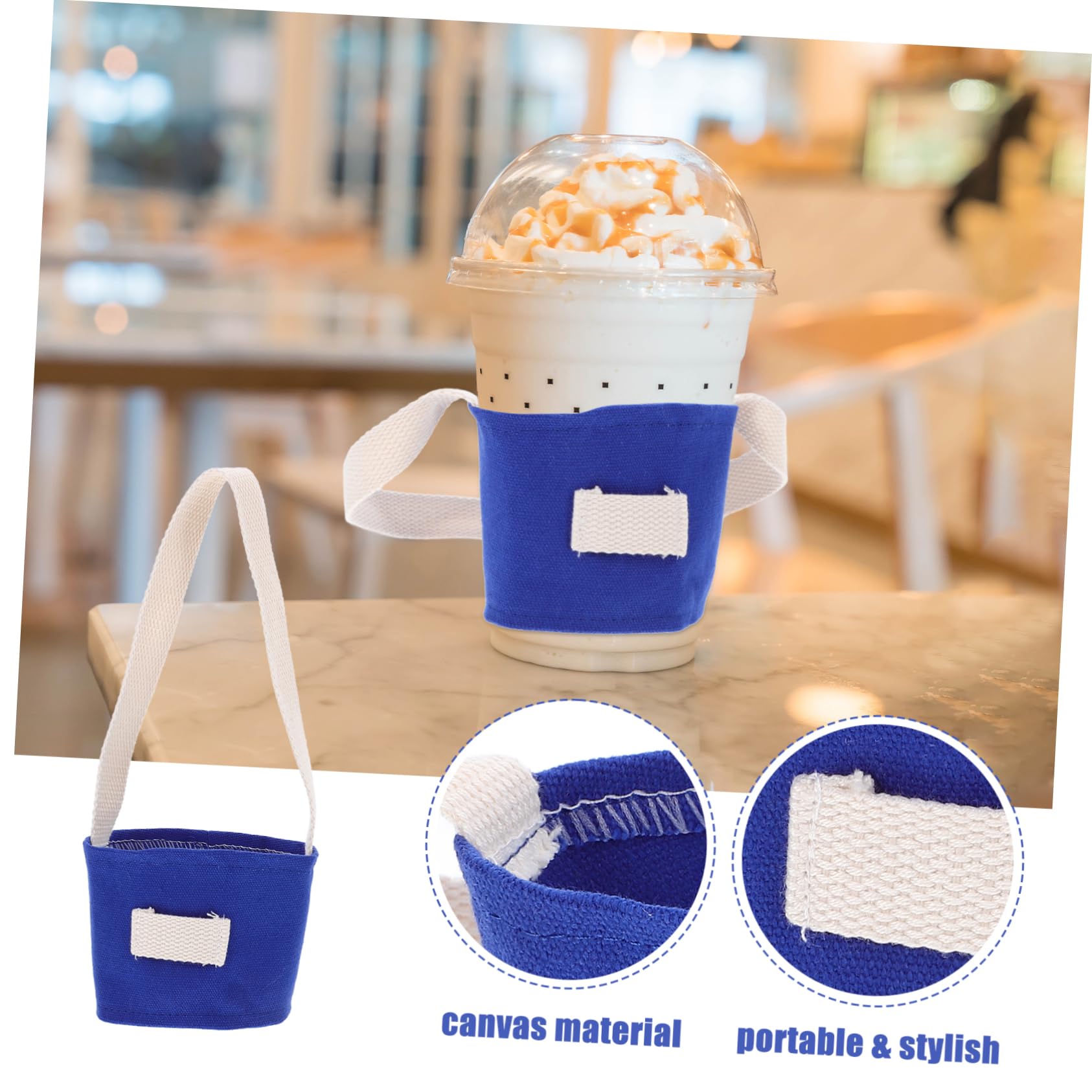 Garneck Beverage Cup Sleeves for Cold Drinks Reusable Iced Cover Cup Carrying Strap Handbag Sleeve for Bar Canvas