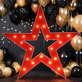 Aurelema Large Star Light Up Decoration 4ft Light up Star Movie Night Party Decorations Battery Powered for Red Carpet Event Awards Night Ceremony Movie Theme Party DecorationsRed