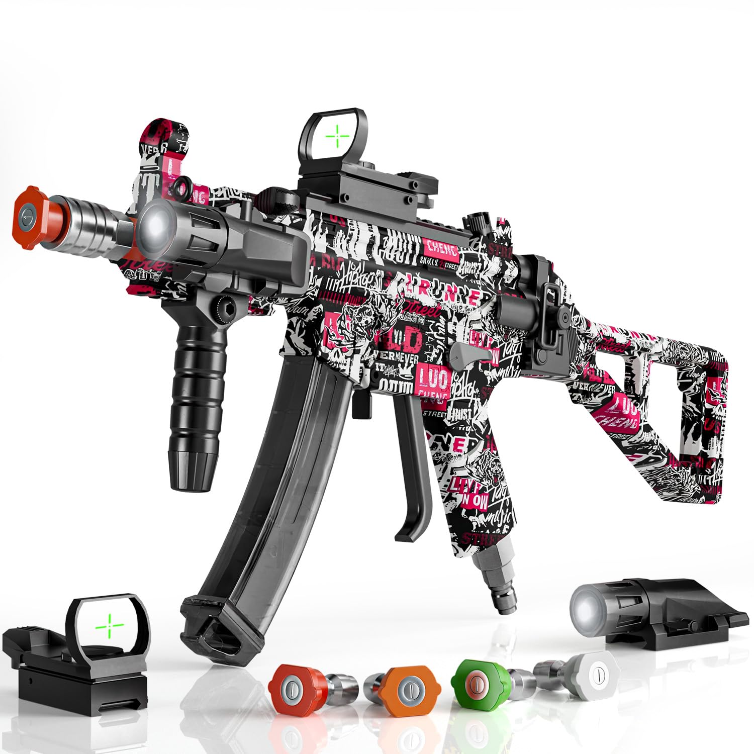 Pistola de lavado a presión modelo MP5 con giro y 4 boquillas, pistola de pulverización de alta presión de 3600 PSI con enchufe de conexión rápida de 3/8 pulgadas, pistola giratoria compatible con