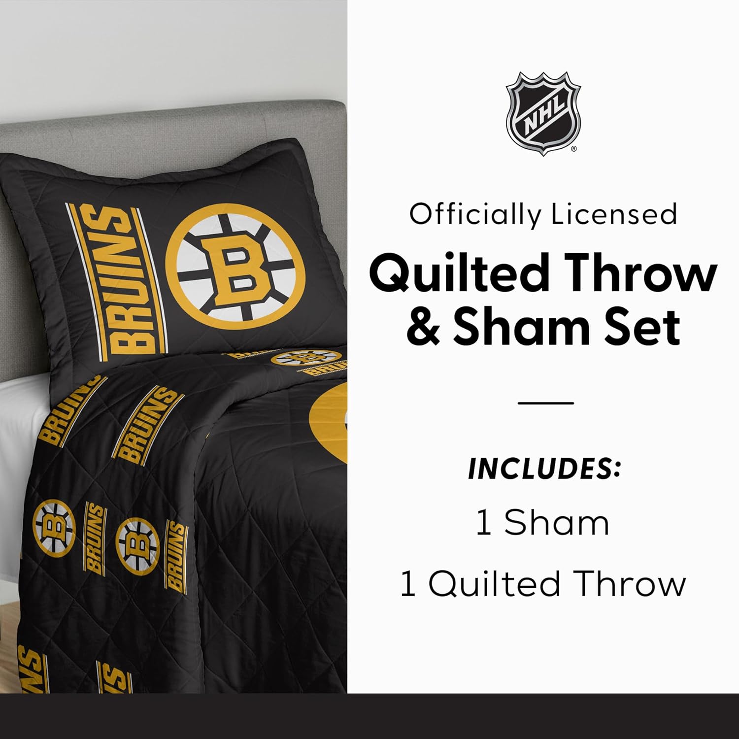 Northwest NHL Quilted Throw Blanket with Sham, Soft Cozy Bedding, All Seasons, 60 x 80 inches
