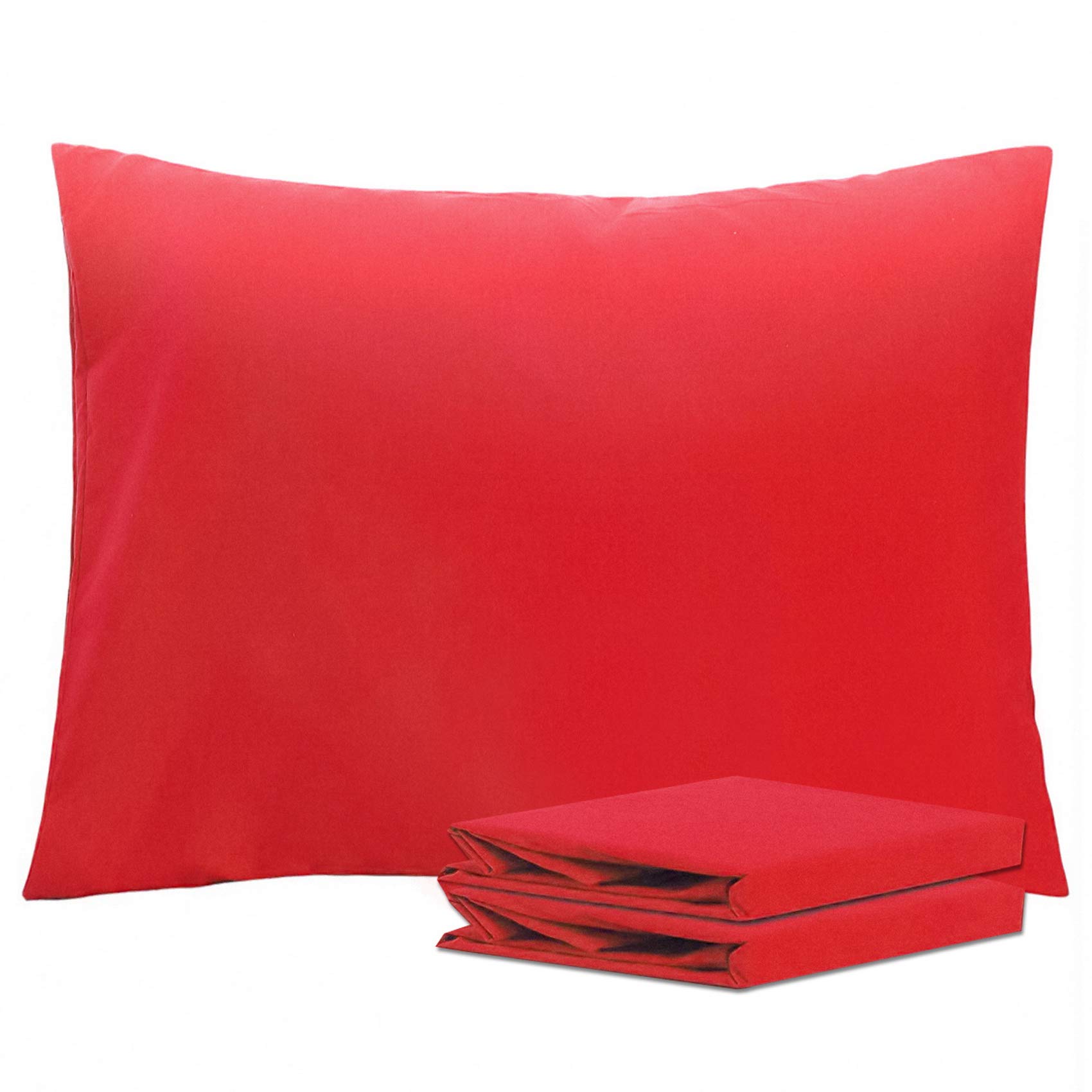 NTBAY Standard Pillowcase Set - 2 Pack Brushed Microfiber 20x26 Pillowcases - Soft, Wrinkle-Free, Fade-Resistant, Stain-Resistant, Red Pillowcases with Envelope Closure - 20x26 Inches, Red