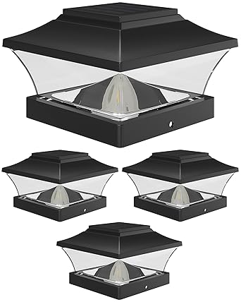 Davinci Lighting Spark Solar Outdoor Post Cap Lights - 4x4 5x5 6x6 - Bright LED Light for Fence Deck Garden or Patio Posts - Slate Black (4 Pack)