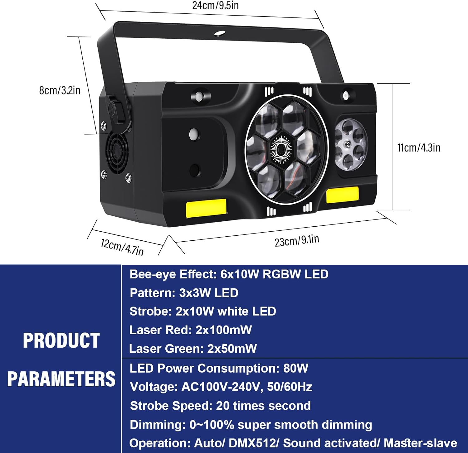 Telbum DJ Party Lights, 80W 6IN1 LED DJ Disco Light DMX & Remote Control, RGBW Bee-Eye Effect - Multi Patterns - White Strobe Effect, Sound Activated Stage Light for Wedding Dance Gig Bar Rave