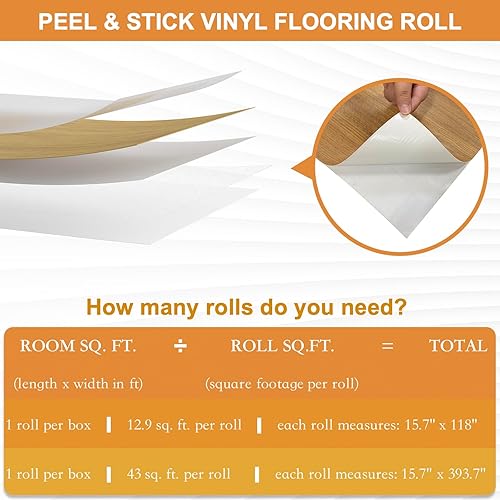 Miniatura 6 de Oxdigi Rollo de vinilo para despegar y pegar, 15.7 x 393.7 pulgadas (43 pies cuadrados)  Azulejos de vinilo autoadhesivos extraíbles resistentes al