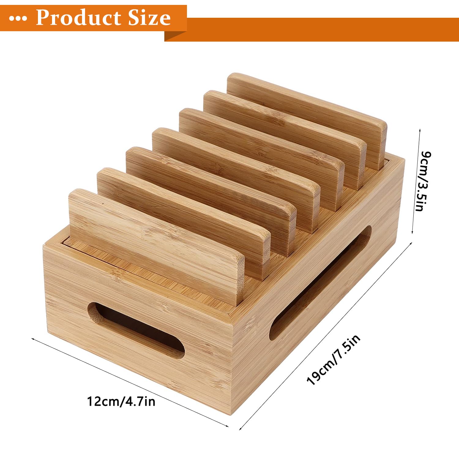 Tissting Charging Station Organizer for Multiple Devices, Wood Cell Phone Desk Docking Portable Tablet Computer Organizer Storage Box for Home Office(19x12x9cm / 7.5x4.7x3.5in)