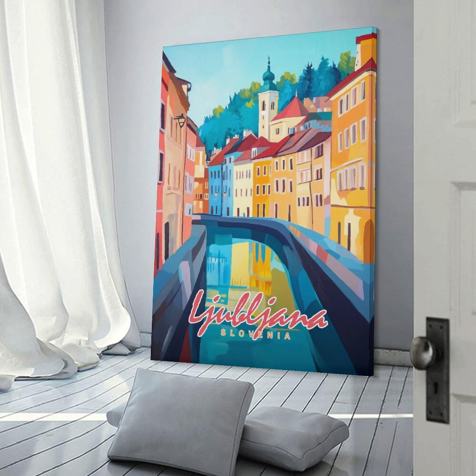 Junmoney Wall Decor Canvas Print Ljubljana, Slovenia Cityscape(2), 24x36inch(60x90cm), for Study, Office Or Apartment Decor, Canvas Artwork with Gifting Potential
