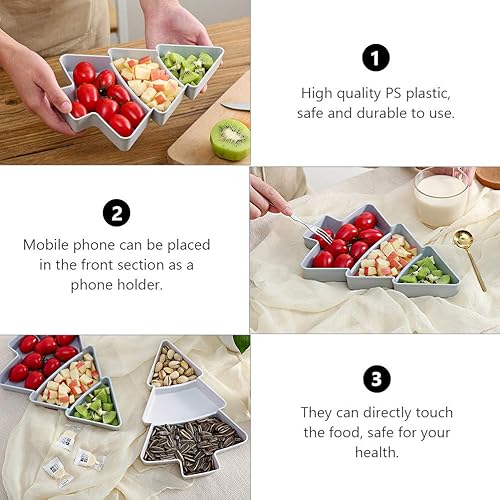 Miniatura 7 de 2 platos en forma de árbol de Navidad, bandeja de plástico dividida para servir aperitivos, 3 compartimentos multifunción para servir alimentos para