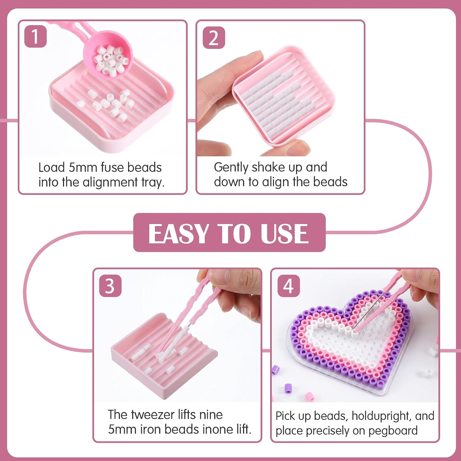 Amabro 4Pcs Fuse Beads Picking Tray Kit, 2.6mm Beads Craft Tool
