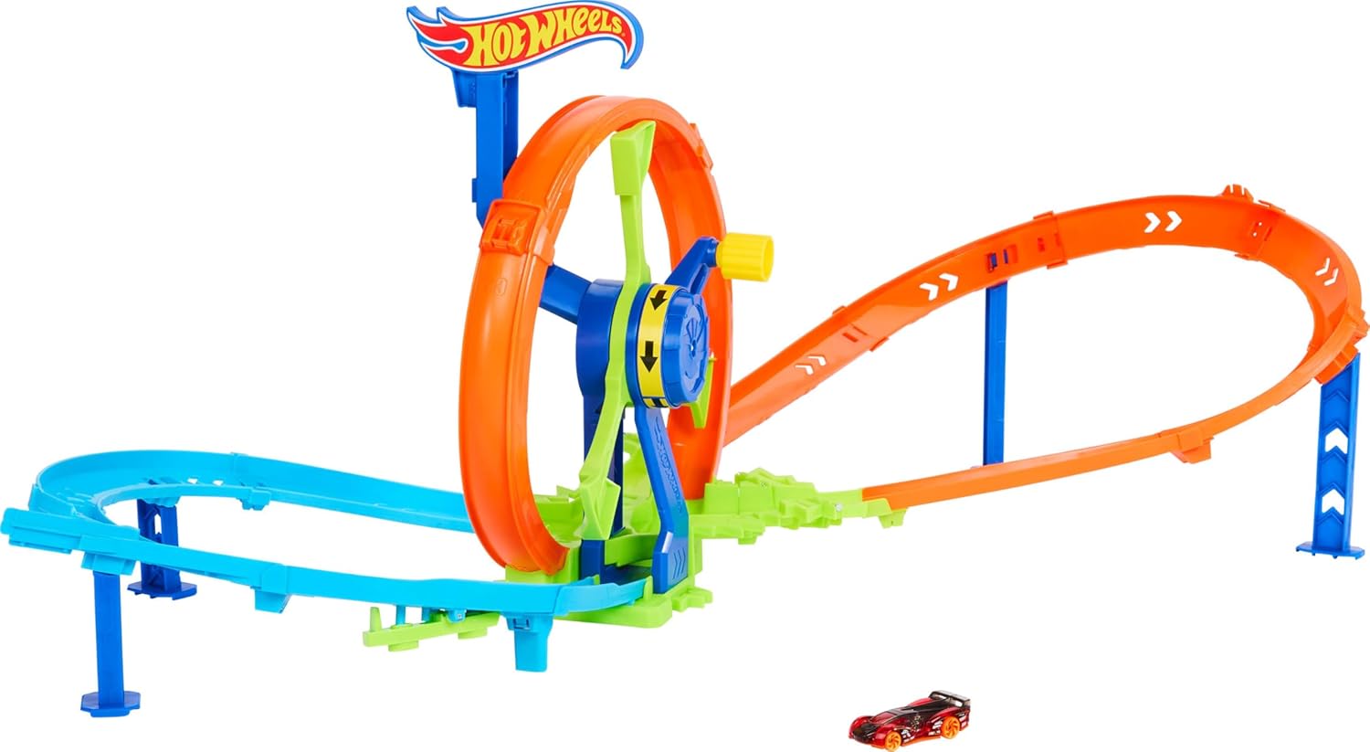 Hot Wheels Hızlı Fırlatma ve Döngü Parkuru Oyun Seti Hot Wheels Hızlı Fırlatma ve Döngü Parkuru Oyun Seti ve 1:64 ölçekli metal oyuncak araba, çarpışma temalı pist seti JBX65