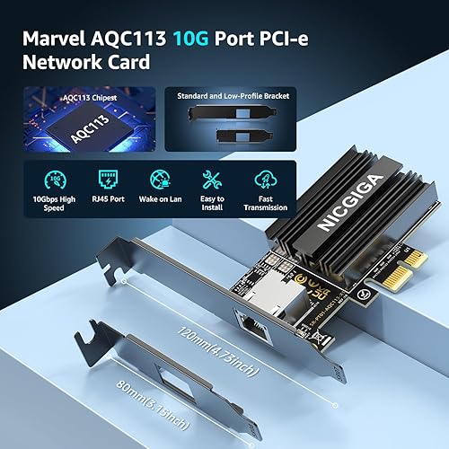 Vista 10 de NICGIGA Adaptador de red PCIe 2.5G Base-T, Realtek RTL8125B 2.5Gbps/1Gbps/100Mbps Tarjeta de red Gigabit PCI Express Convertir a Ethernet RJ45