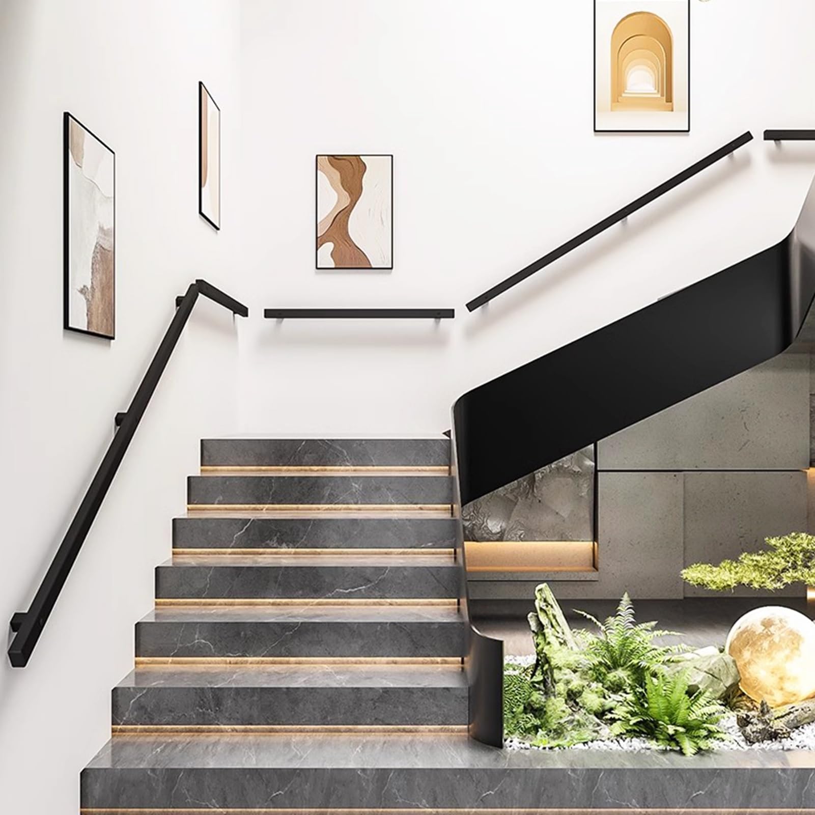 Fkxsxaz 3Ft~15Ft Stair Handrail Indoor Outdoor, Sturdy Wall Mount Handrails Stairs Railing Non-Slip Grab Bar With Metal Brackets Staircase Banister Hand Rail For Home Corridor Lofts(2.6Ft