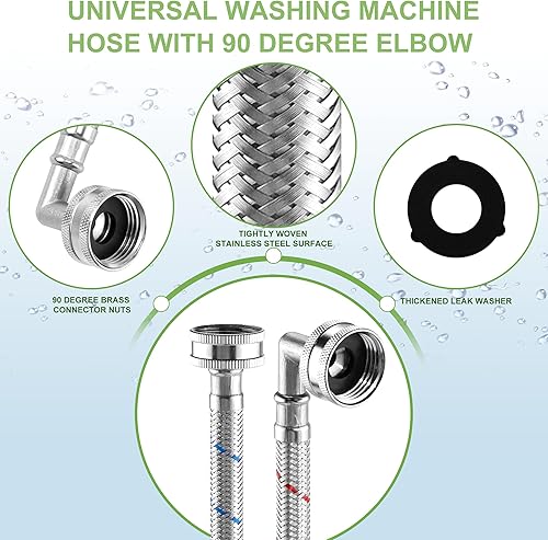 Miniatura 4 de Manguera de lavadora de acero inoxidable de 4 pies con codos de 90 grados, 2 paquetes de mangueras trenzadas de primera calidad, líneas de