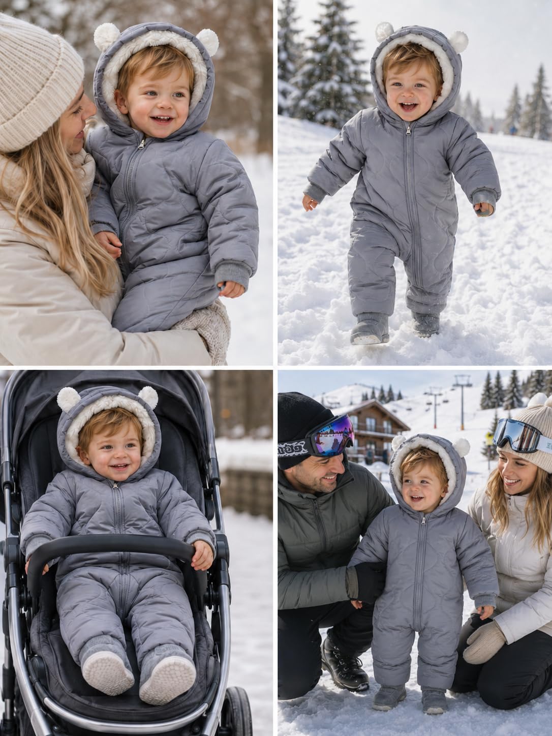 Baby Winter Overall mit Kapuze Junge Mädchen Schneenanzüge Fleece Winddicht Kleinkind Winterjacke Neugeborenes Dickes Reißverschluss Strampelanzug