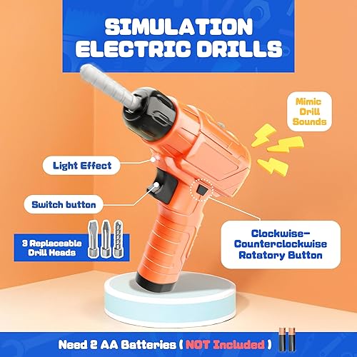 Miniatura 2 de BELLOCHIDDO Banco de herramientas para niños, 90 herramientas y accesorios de juguete realistas, banco de trabajo para niños 4 en 1 con taladro