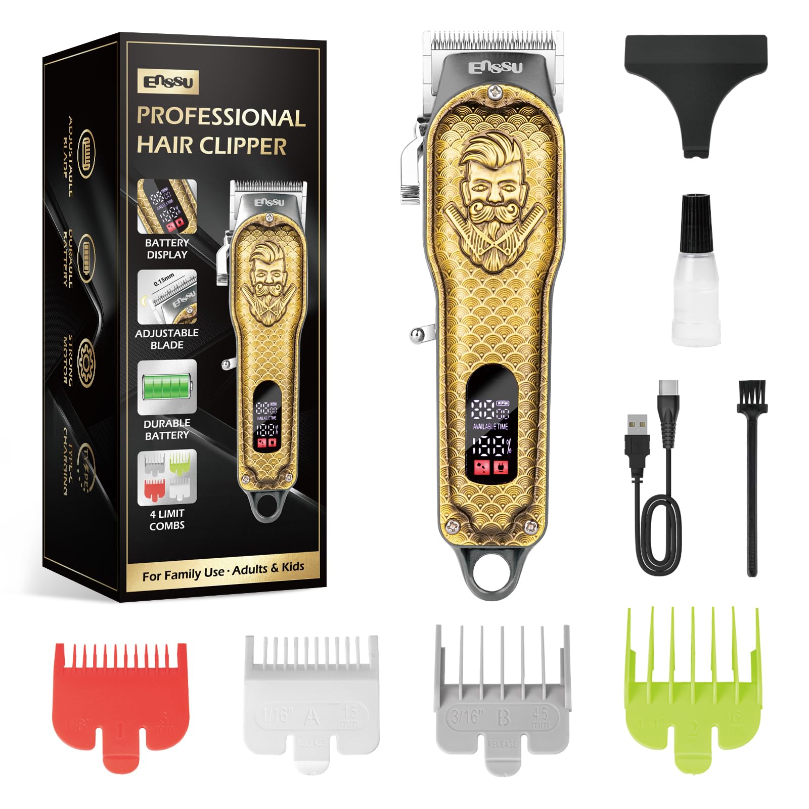 Body Trimmer for Men, Electric Manscape Pubic & Groin Hair Trimmer with Skin-Safe Ceramic Blade, Waterproof Ball Trimmer for Chest, Beard, and Pubic Hair with LCD Display, Recharge Dock (Gold)