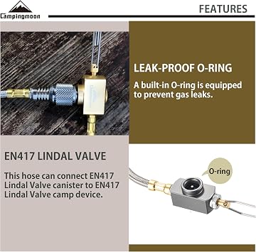 CAMPINGMOON Propane to Butane Camping Stove Adapter with Hose Valve Convert 16oz/1Lb Small Propane Tank to EN417 Lindal Valve Z22/Z21