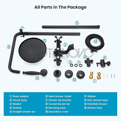Miniatura 9 de gotonovo Grifo de ducha de baño, mezclador de lluvia, cabezal de ducha redondo de 8 pulgadas, mango cruzado doble con boquilla de bañera, montaje en