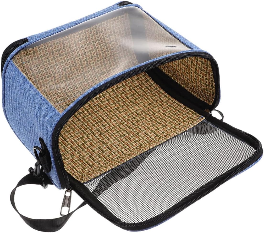 KALLORY Small Animal Carrier Bag with Window, Portable Hamster Travel Case for Guinea Pig, Hedgehog, Blue Outdoor Pet Holder Pouch
