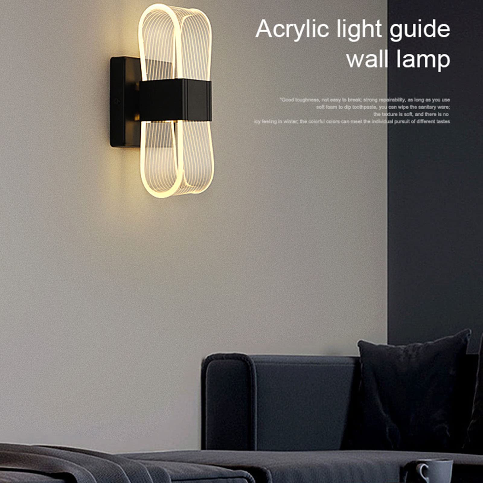 Lámpara De Pared Interior, Luz LED Tricromática Moderna 12W / 24W 220V Dormitorio Pasillo Escaleras Lámpara De Pared De Cabecera, 10cm * 20.5cm,Negro,B