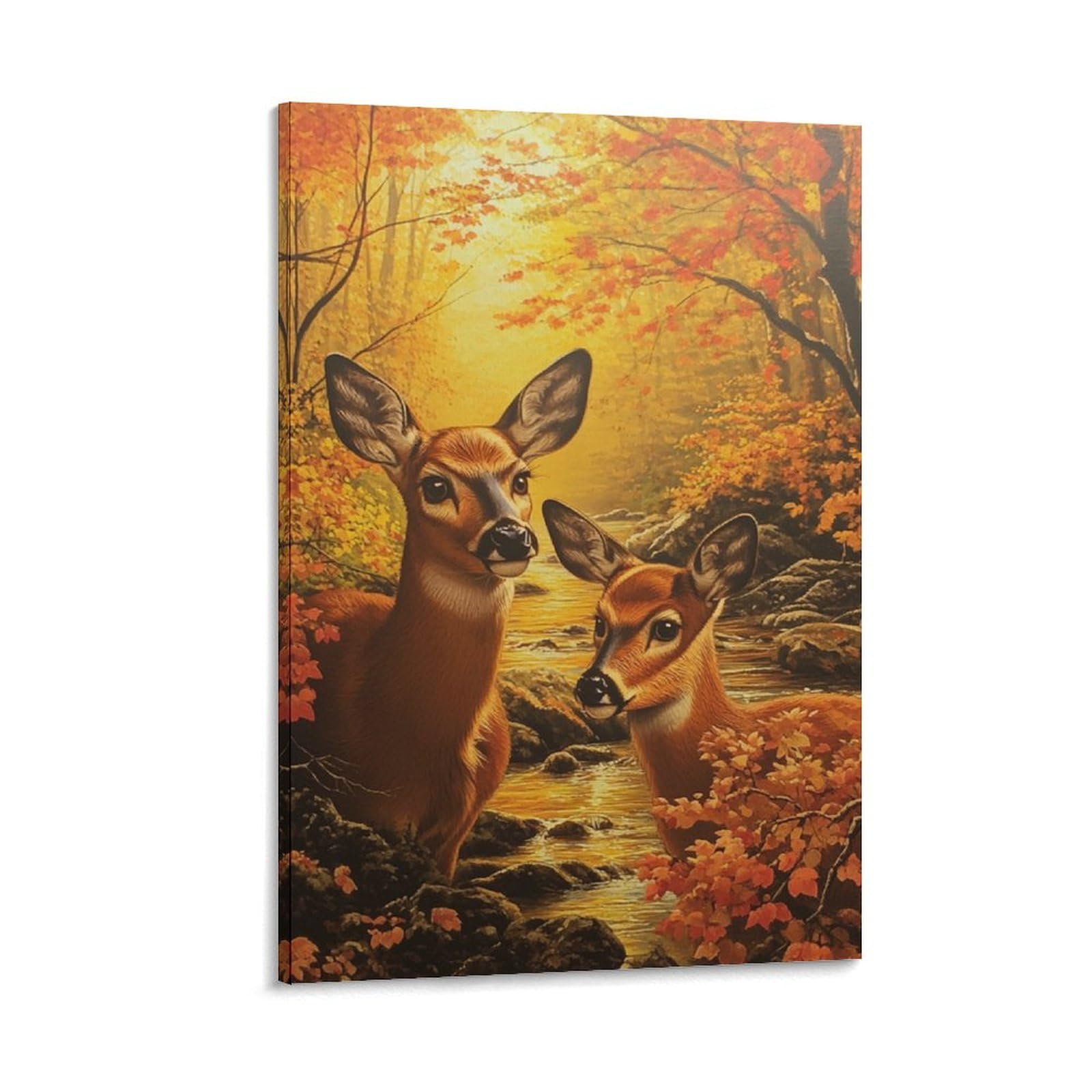GAOYUCHUN 3d Fall Forest with Deer Canvas for Home Decor Home Decor Bathroom Kitchen Home Decor Canvas Wall Art Ready to Hang 12x18inch(30x45cm)