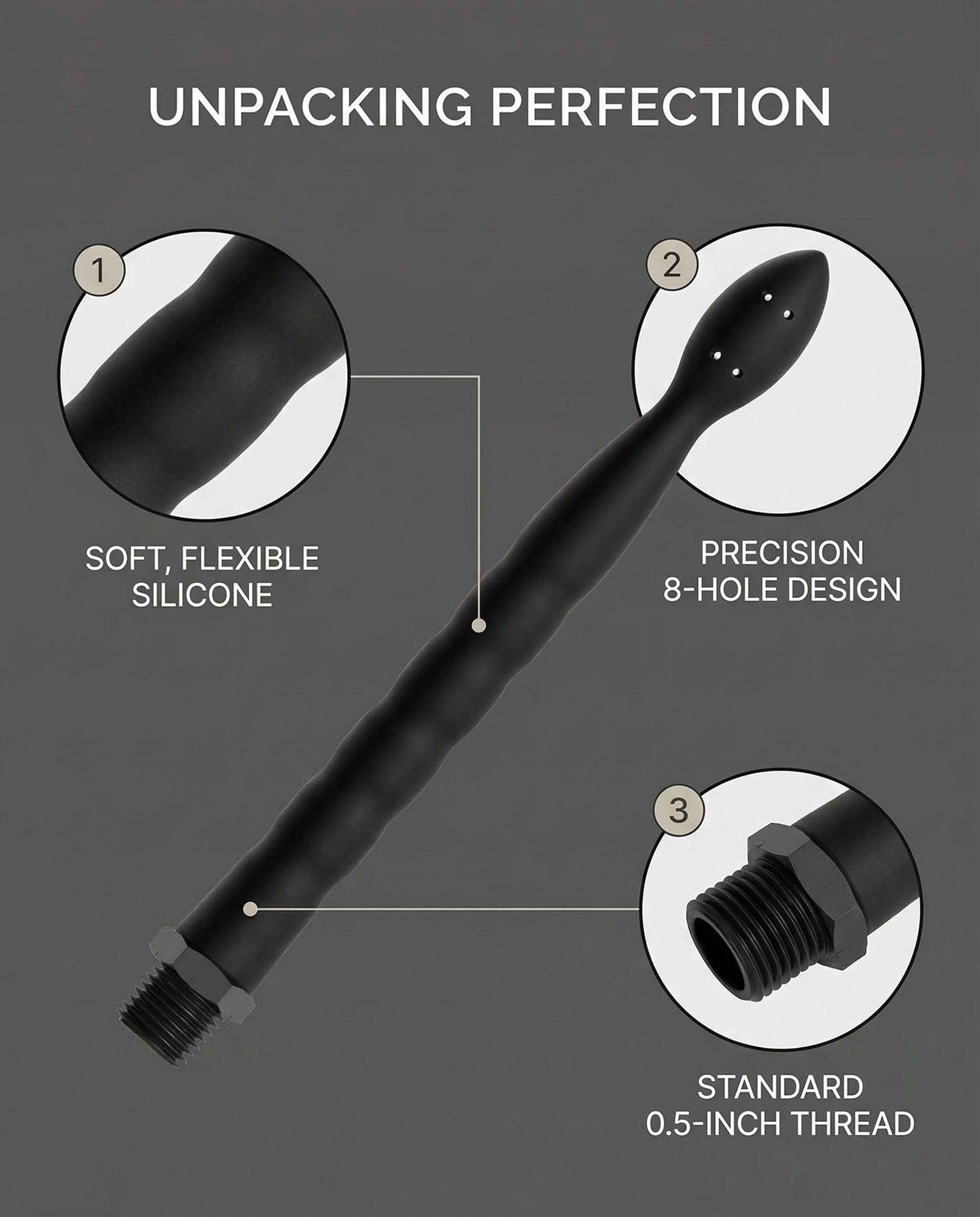 1 Pezzo Doccino Anale,Pulitore Vaginale Con 8 Fori,Silicone Doccetta Anale,Per la Pulizia Anale Colonic Sistema,Per Coppie Gay, Uomini e Donne(Nero)