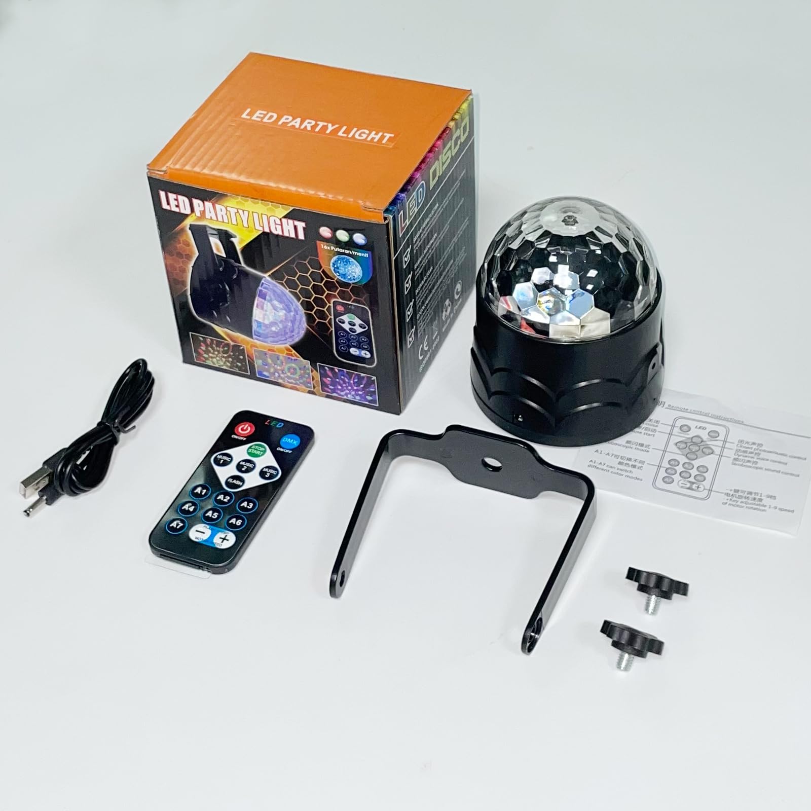 Luci Discoteca LED - 360° Ruotabile Palla da Discoteca Luci da Festa a Ritmo di Musica Luce Discoteca Stroboscopica 7 Colori RGB con Telecomando e Cavo USB per Casa, KTV, Bar, Feste, DJ, Car, Natale